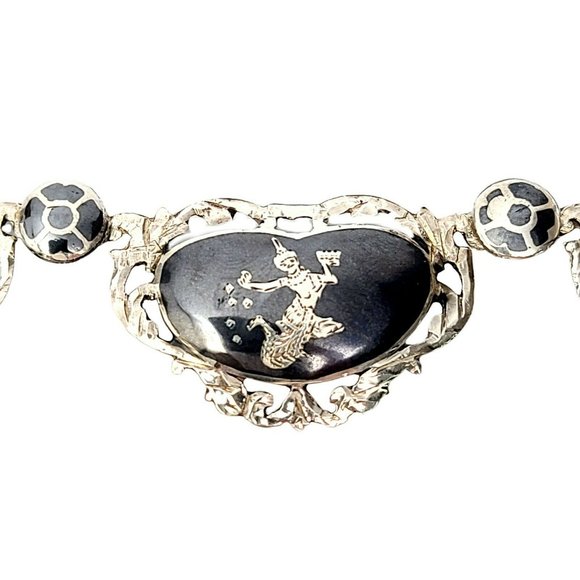 Vintage Siam Sterling Silver Niello Necklace, 15" - Picture 4 of 8